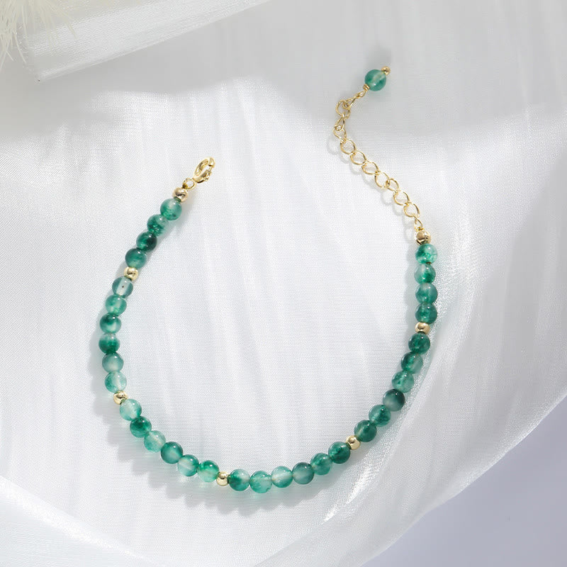 Wear FengShui 14K Gold Plated Natural Moss Agate Healing Bracelet