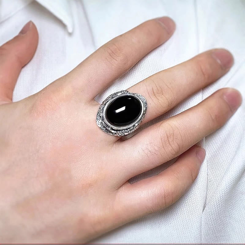 Wear FengShui Black Obsidian Koi Fish Symbol Strength Adjustable Ring