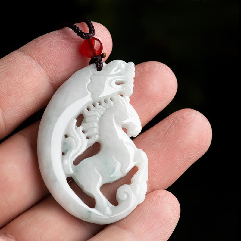 Wear FengShui Year of the Horse Dragon Jade Prosperity Rope Necklace Pendant