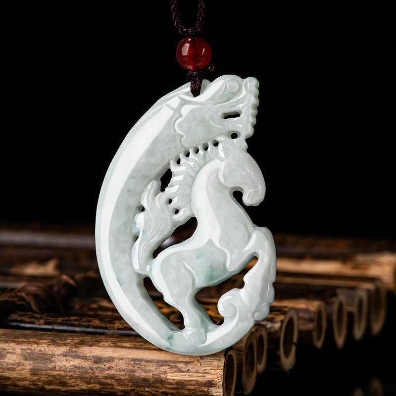 Wear FengShui Year of the Horse Dragon Jade Prosperity Rope Necklace Pendant