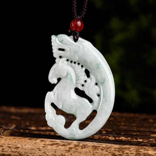 Wear FengShui Year of the Horse Dragon Jade Prosperity Rope Necklace Pendant