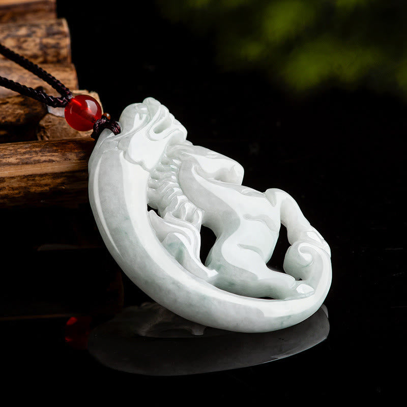Wear FengShui Year of the Horse Dragon Jade Prosperity Rope Necklace Pendant