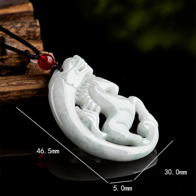 Wear FengShui Year of the Horse Dragon Jade Prosperity Rope Necklace Pendant