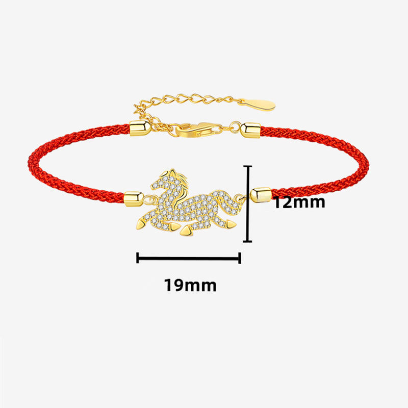 Wear FengShui 925 Sterling Silver Plated 18k Gold Red String Year Of The Horse Strength Bracelet