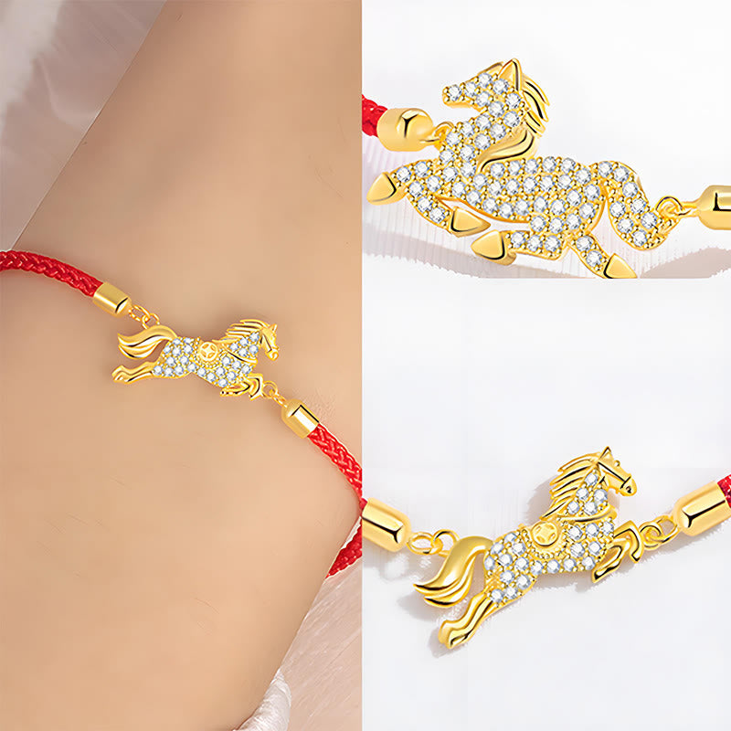 Wear FengShui 925 Sterling Silver Plated 18k Gold Red String Year Of The Horse Strength Bracelet