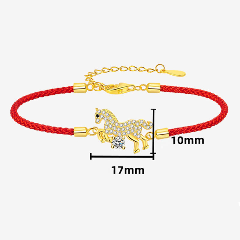 Wear FengShui 925 Sterling Silver Golden Year Of The Horse Red String Luck Adjustable Bracelet