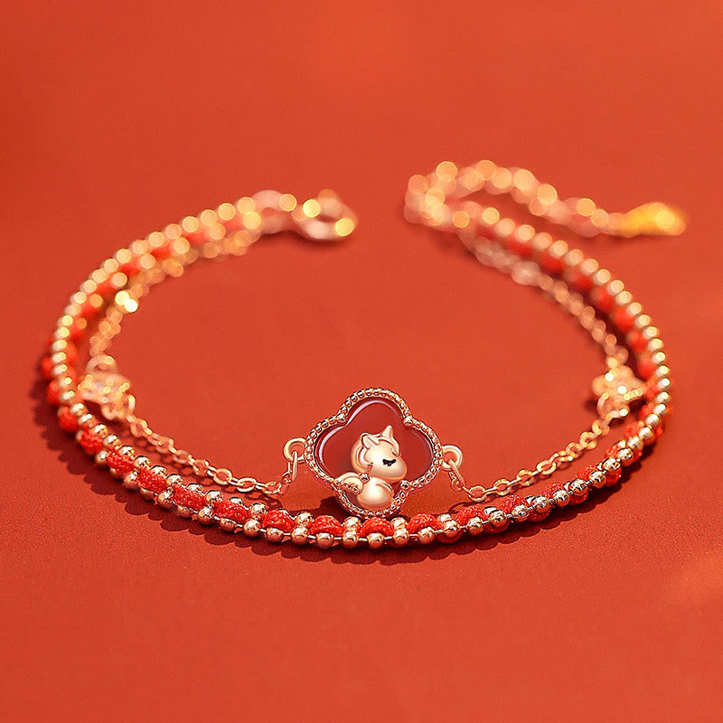 Wear FengShui 925 Sterling Silver Year Of The Horse Red Agate Hetian Jade Confidence Bracelet
