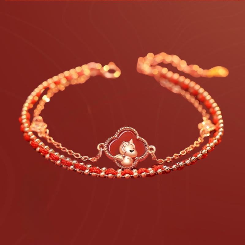 Wear FengShui 925 Sterling Silver Year Of The Horse Red Agate Hetian Jade Confidence Bracelet