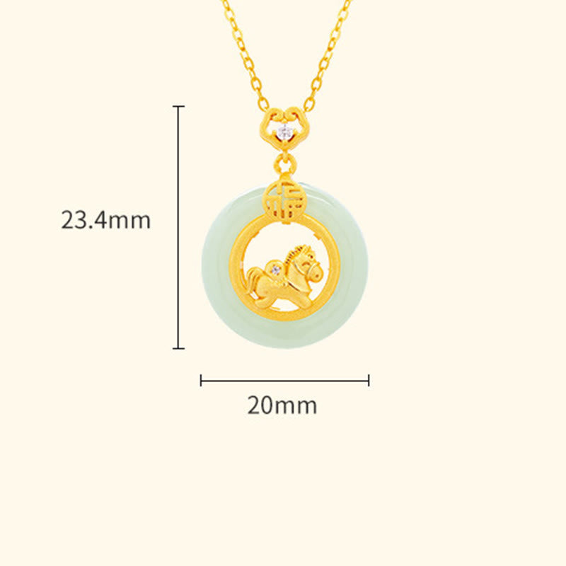 Wear FengShui 925 Sterling Silver Year Of The Horse Hetian Jade Peace Buckle Luck Necklace Pendant