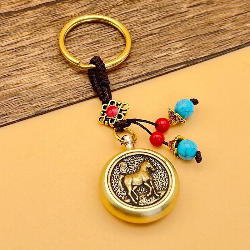 Wear FengShui Year of the Horse Bringing in Wealth and Treasure Brass Key Chain