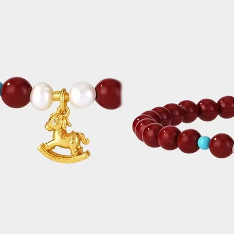 Wear FengShui Year of the Horse Natural Cinnabar Pearl Blessing Bracelet