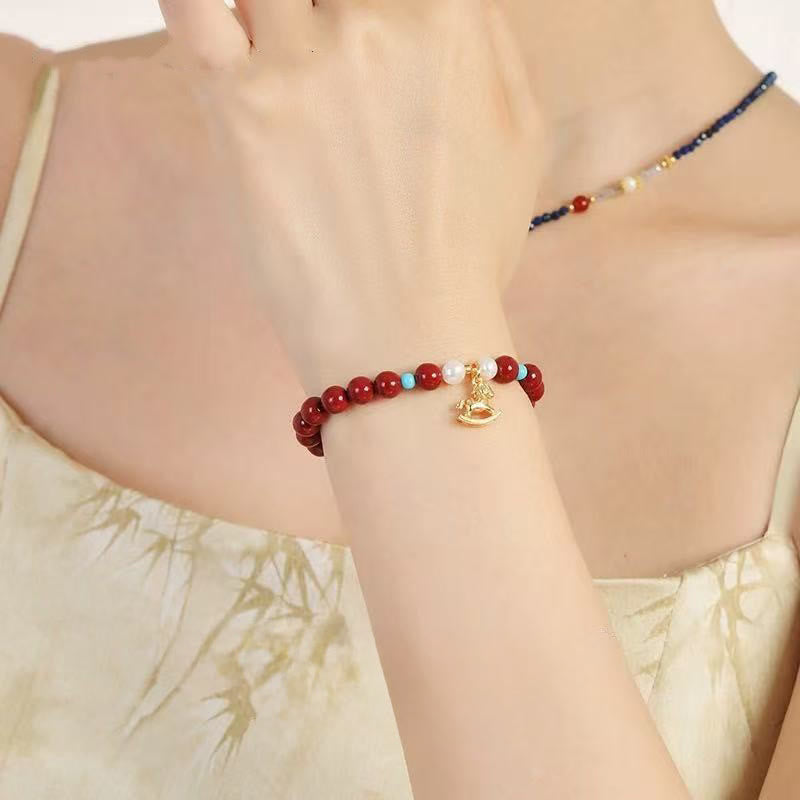 Wear FengShui Year of the Horse Natural Cinnabar Pearl Blessing Bracelet
