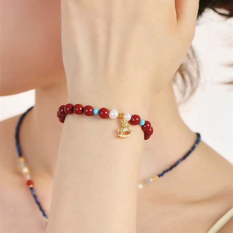 Wear FengShui Year of the Horse Natural Cinnabar Pearl Blessing Bracelet