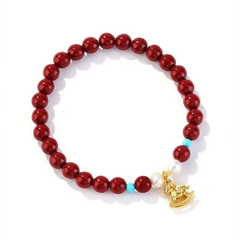 Wear FengShui Year of the Horse Natural Cinnabar Pearl Blessing Bracelet