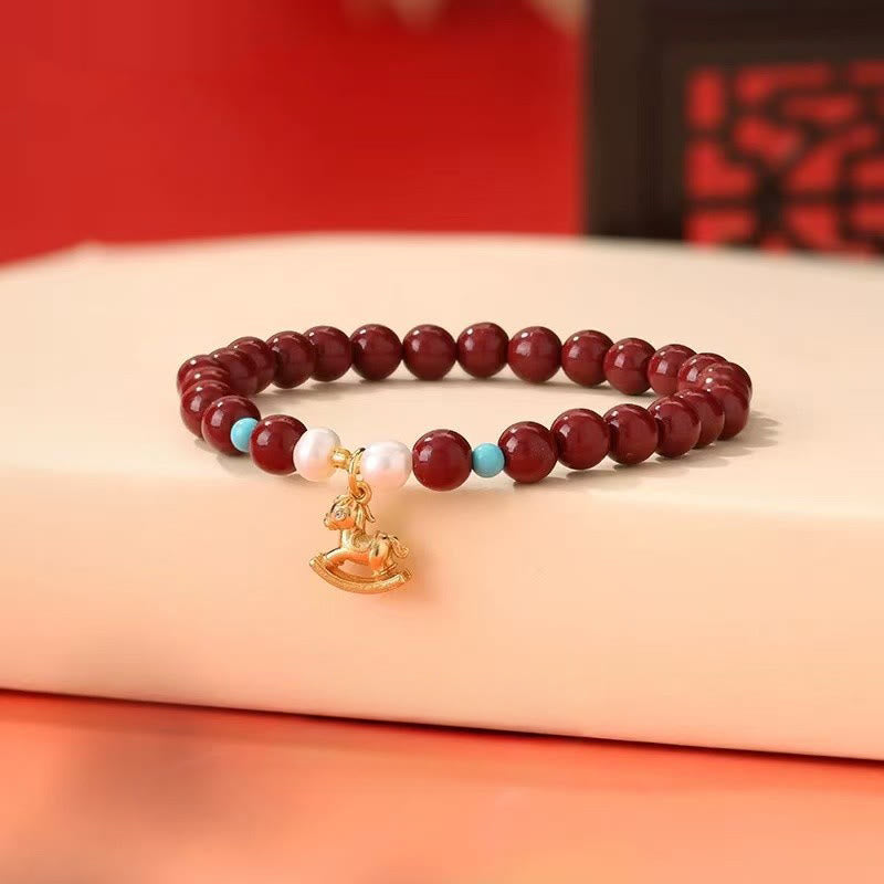Wear FengShui Year of the Horse Natural Cinnabar Pearl Blessing Bracelet