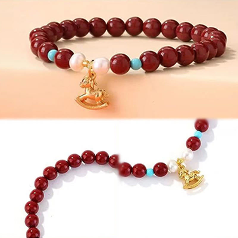 Wear FengShui Year of the Horse Natural Cinnabar Pearl Blessing Bracelet