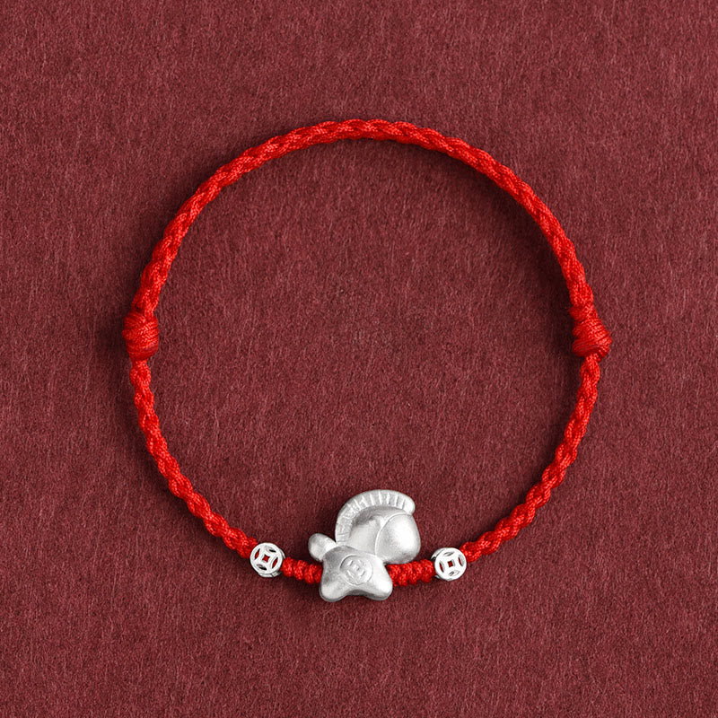 Wear FengShui Year of the Horse 999 Sterling Silver Copper Coins Luck Rope Braided Bracelet Anklet
