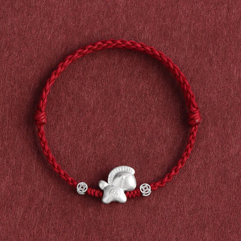 Wear FengShui Year of the Horse 999 Sterling Silver Copper Coins Luck Rope Braided Bracelet Anklet