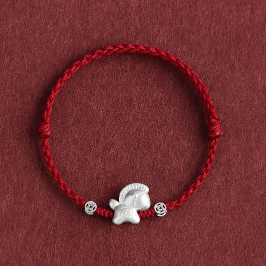 Wear FengShui Year of the Horse 999 Sterling Silver Copper Coins Luck Rope Braided Bracelet Anklet
