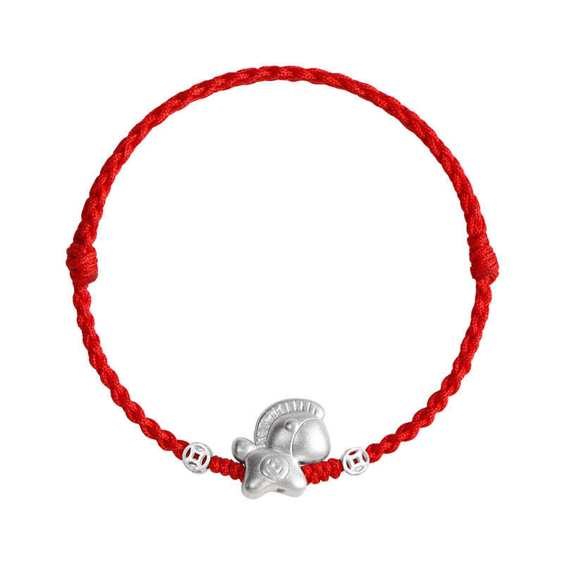 Wear FengShui Year of the Horse 999 Sterling Silver Copper Coins Luck Rope Braided Bracelet Anklet
