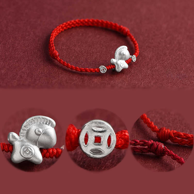 Wear FengShui Year of the Horse 999 Sterling Silver Copper Coins Luck Rope Braided Bracelet Anklet
