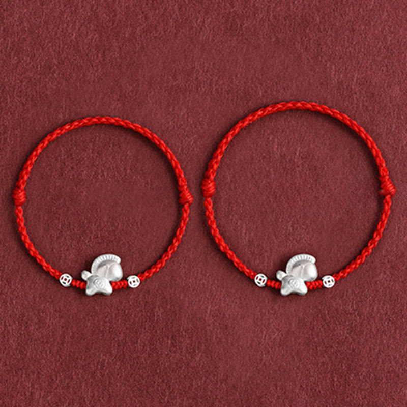 Wear FengShui Year of the Horse 999 Sterling Silver Copper Coins Luck Rope Braided Bracelet Anklet
