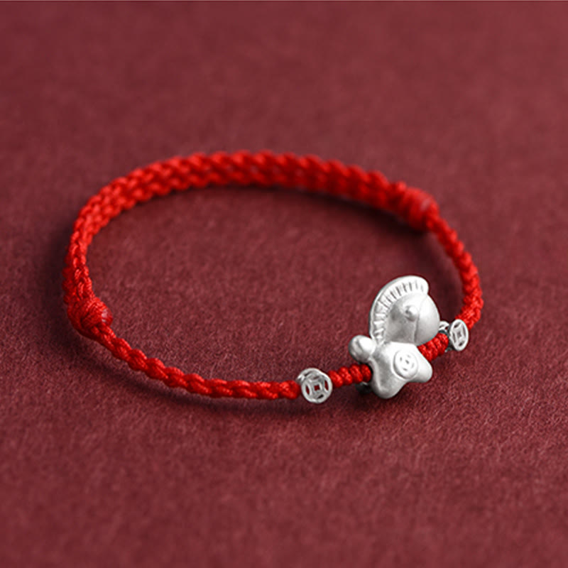 Wear FengShui Year of the Horse 999 Sterling Silver Copper Coins Luck Rope Braided Bracelet Anklet