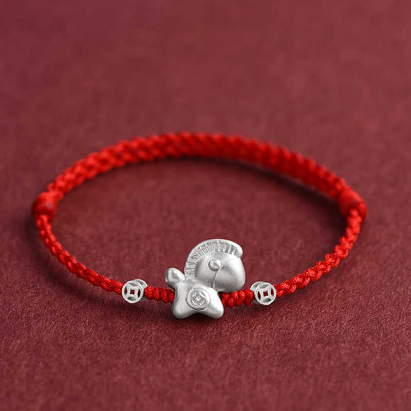 Wear FengShui Year of the Horse 999 Sterling Silver Copper Coins Luck Rope Braided Bracelet Anklet