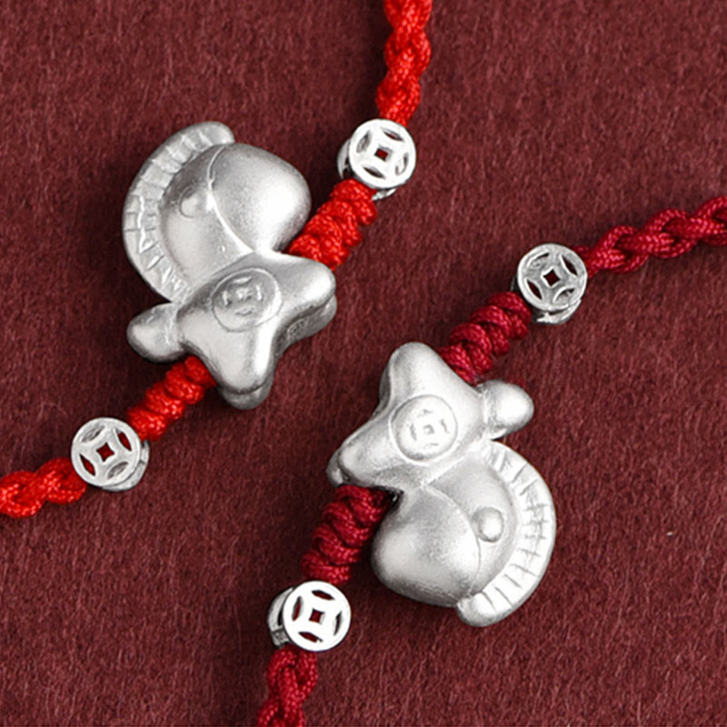 Wear FengShui Year of the Horse 999 Sterling Silver Copper Coins Luck Rope Braided Bracelet Anklet