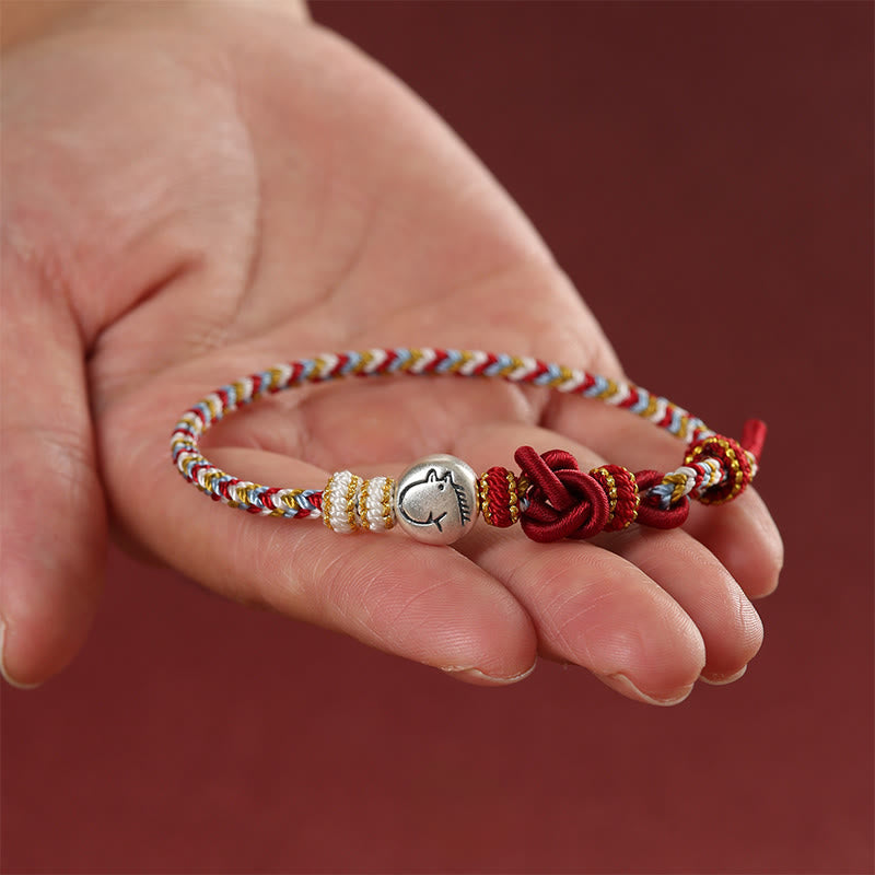 Wear FengShui Year of the Horse 999 Sterling Silver Dunhuang Color String Braided Luck Bracelet