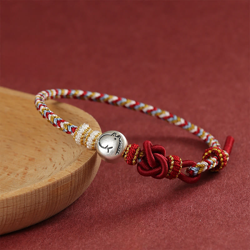 Wear FengShui Year of the Horse 999 Sterling Silver Dunhuang Color String Braided Luck Bracelet