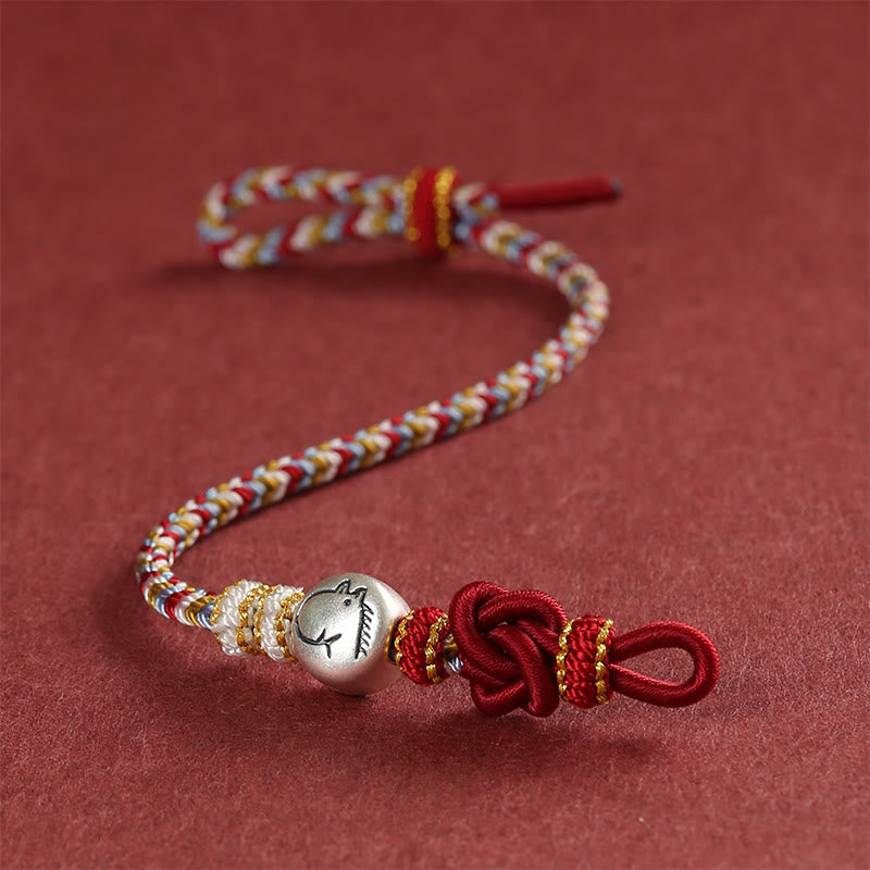 Wear FengShui Year of the Horse 999 Sterling Silver Dunhuang Color String Braided Luck Bracelet