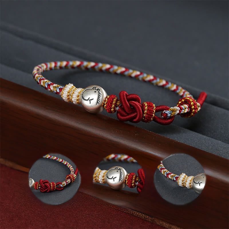 Wear FengShui Year of the Horse 999 Sterling Silver Dunhuang Color String Braided Luck Bracelet