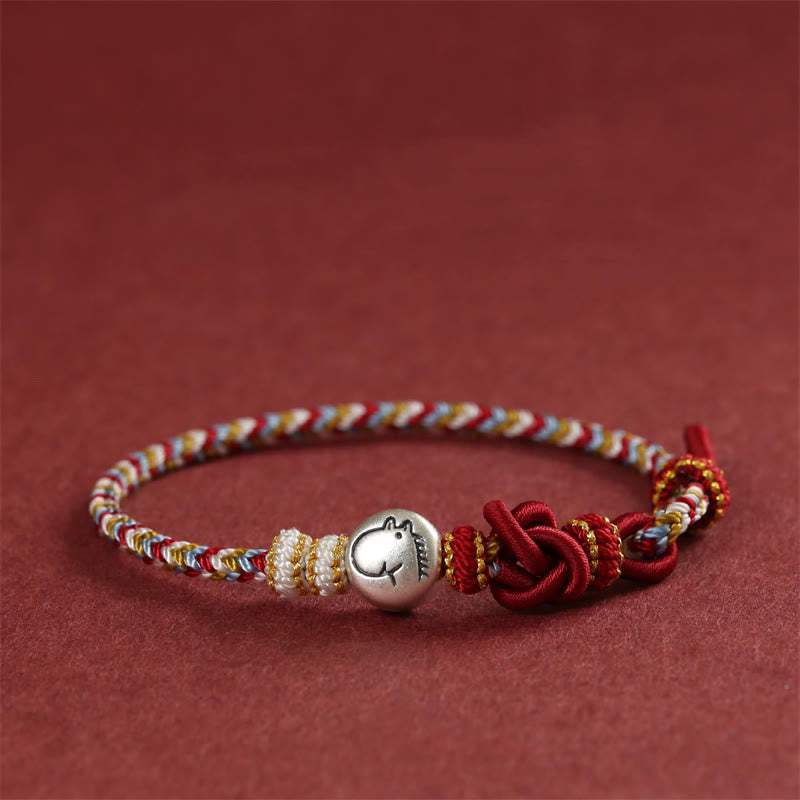 Wear FengShui Year of the Horse 999 Sterling Silver Dunhuang Color String Braided Luck Bracelet