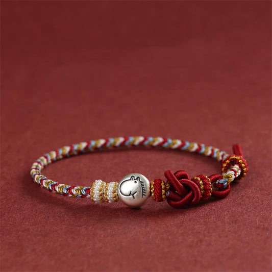 Wear FengShui Year of the Horse 999 Sterling Silver Dunhuang Color String Braided Luck Bracelet