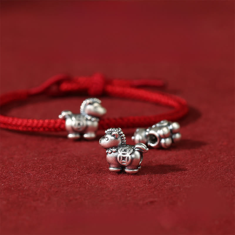 Wear FengShui Year of the Horse 999 Sterling Silver Red String Copper Coins Braided Luck Bracelet