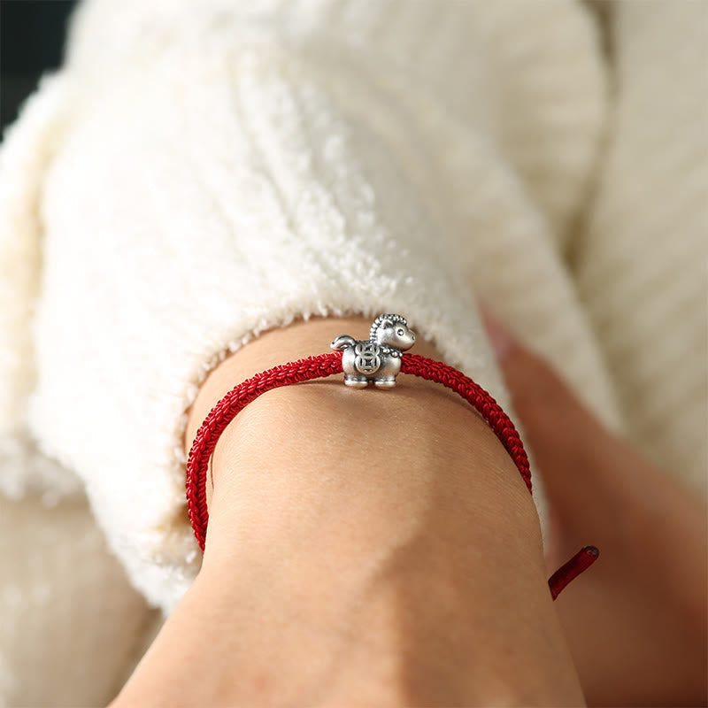 Wear FengShui Year of the Horse 999 Sterling Silver Red String Copper Coins Braided Luck Bracelet