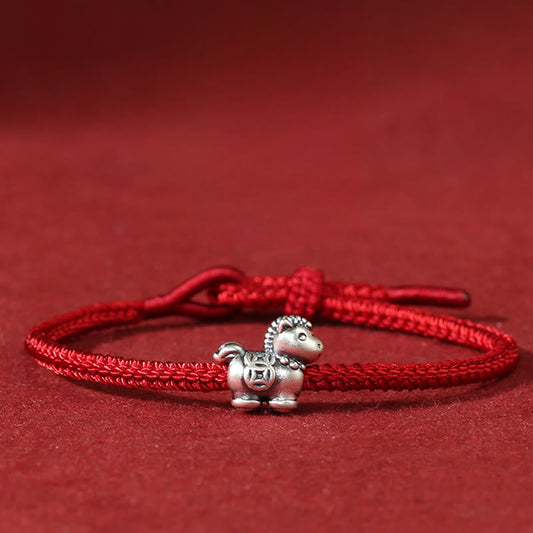 Wear FengShui Year of the Horse 999 Sterling Silver Red String Copper Coins Braided Luck Bracelet
