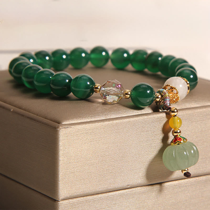 Wear FengShui Green Crystal Pumpkin Bead Relax Calm Bracelet