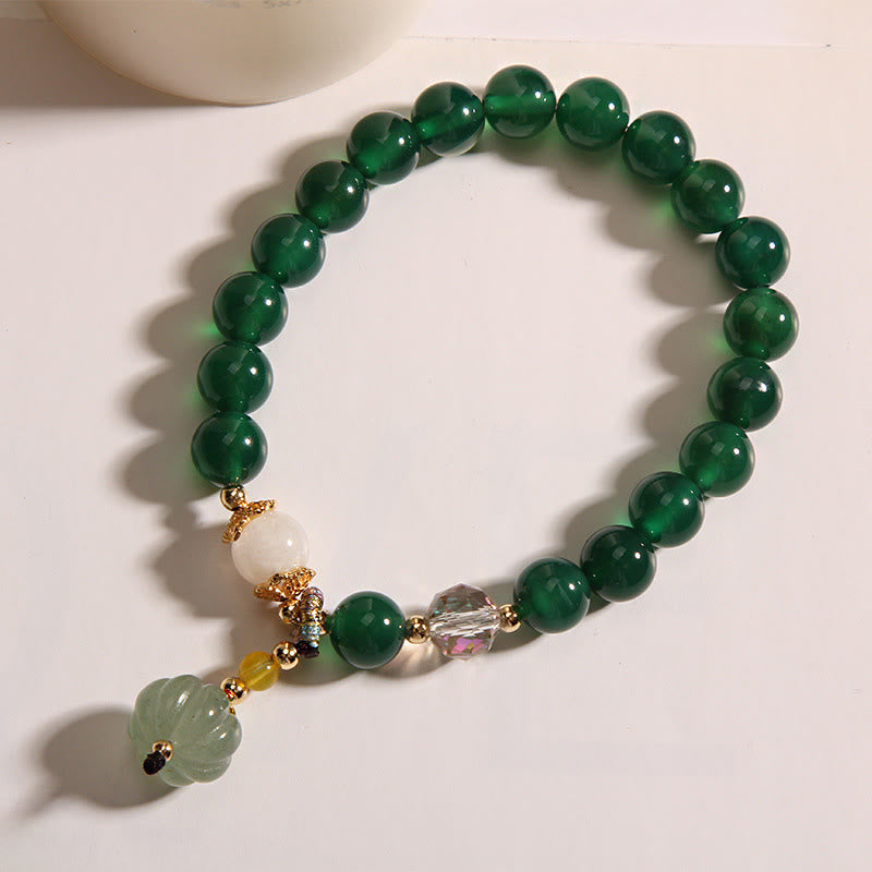 Wear FengShui Green Crystal Pumpkin Bead Relax Calm Bracelet
