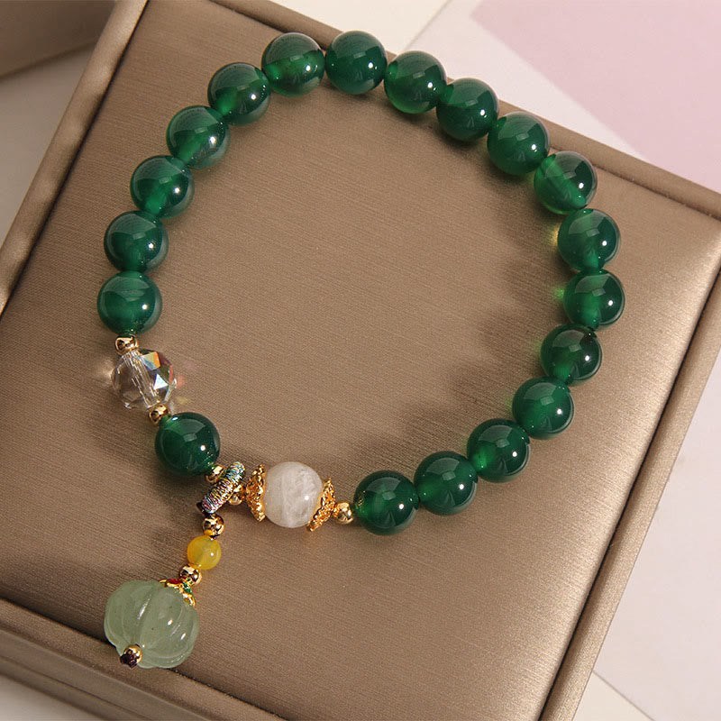 Wear FengShui Green Crystal Pumpkin Bead Relax Calm Bracelet