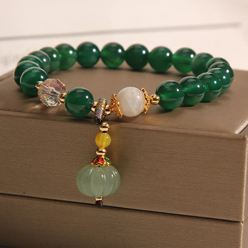 Wear FengShui Green Crystal Pumpkin Bead Relax Calm Bracelet