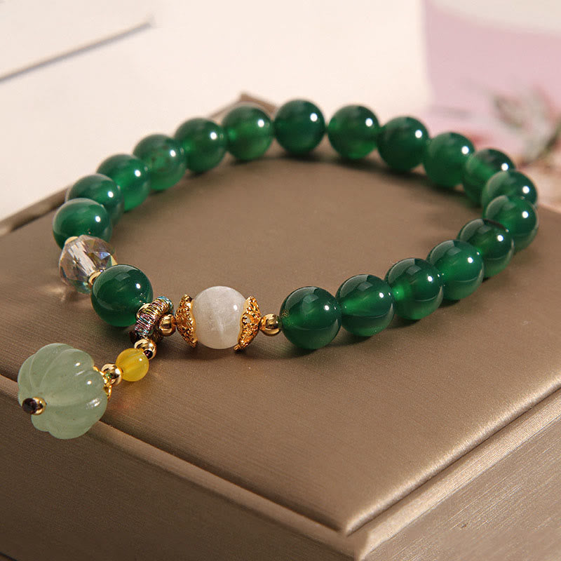 Wear FengShui Green Crystal Pumpkin Bead Relax Calm Bracelet