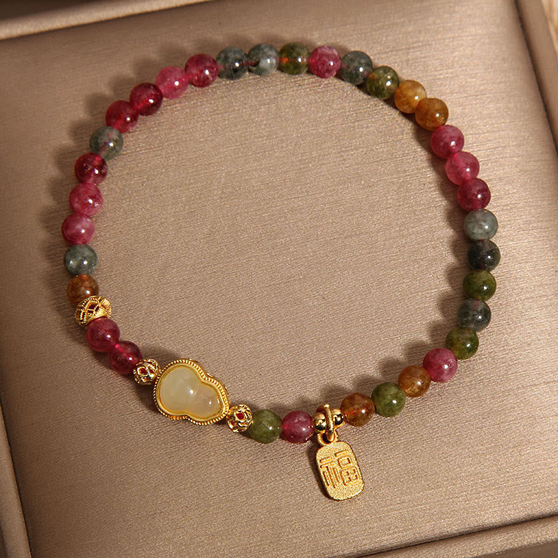 Wear FengShui Tourmaline Colorful Stone Fu Character Positive Bracelet