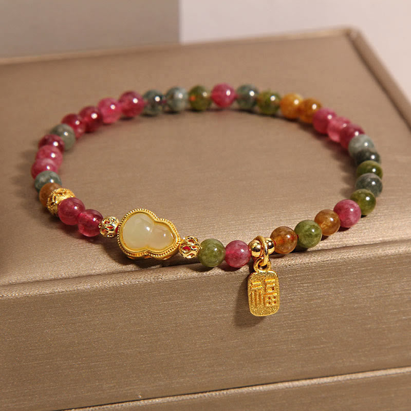 Wear FengShui Tourmaline Colorful Stone Fu Character Positive Bracelet
