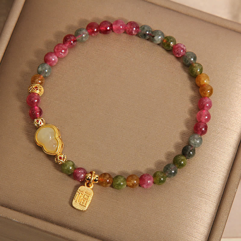 Wear FengShui Tourmaline Colorful Stone Fu Character Positive Bracelet