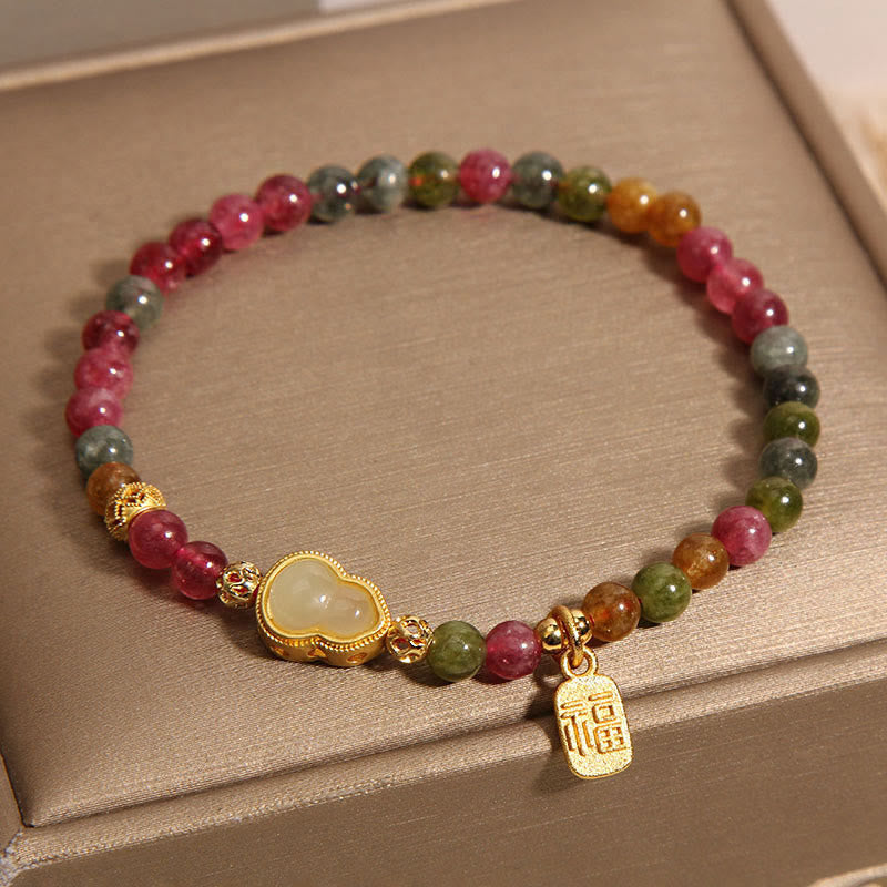 Wear FengShui Tourmaline Colorful Stone Fu Character Positive Bracelet