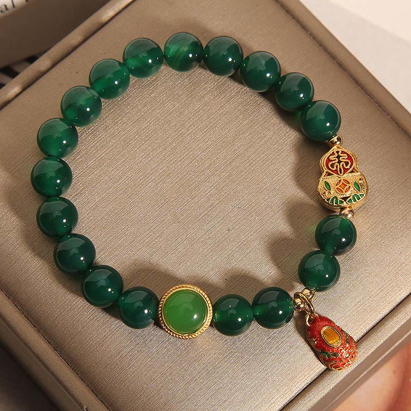 Wear FengShui Natural Green Agate Gourd Tiger Shoes Pattern Hope Bracelet
