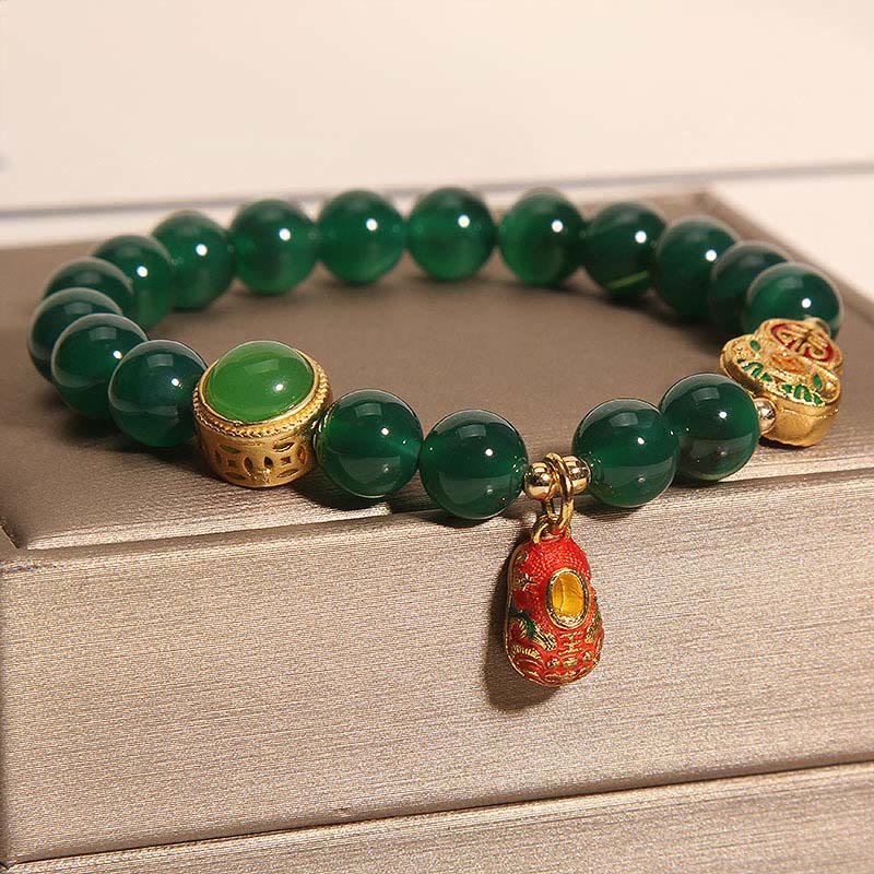 Wear FengShui Natural Green Agate Gourd Tiger Shoes Pattern Hope Bracelet