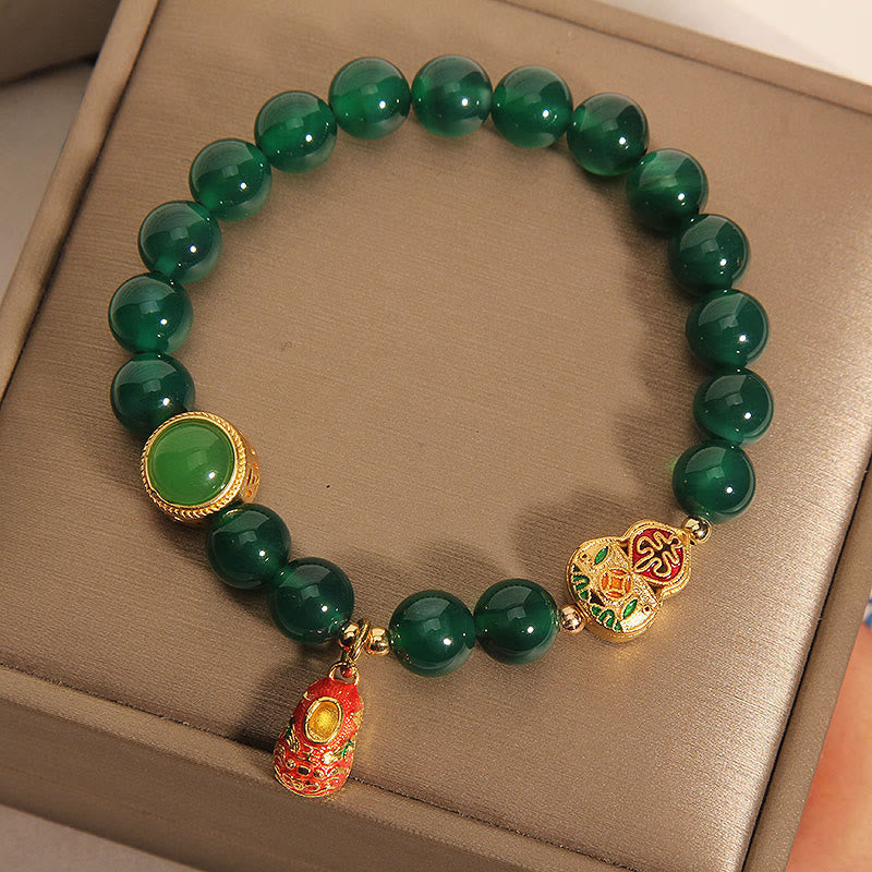 Wear FengShui Natural Green Agate Gourd Tiger Shoes Pattern Hope Bracelet